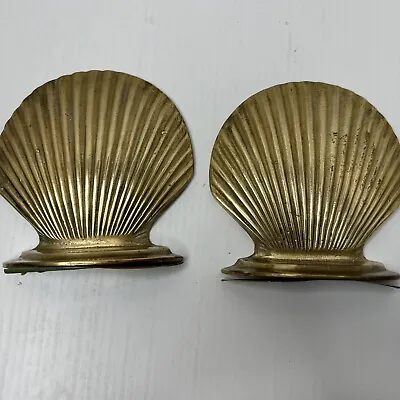 Vintage Clam Shell Bookends Solid Brass Mid Century Nautical 5” Tall • $15