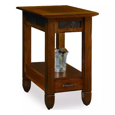 Leick Furniture Slatestone Chairside Wood End Table In A Rustic Oak Finish • $216.78