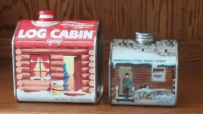 Lot Of 2 Log Cabin Maple Syrup Lithograph Metal USA Tins Vtg 1984 & 1987 GVC • $14.95