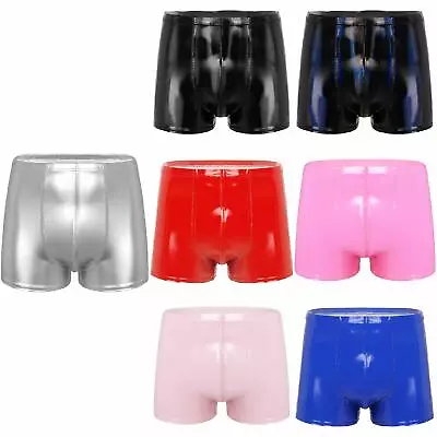 Men Wet Look Latex PVC Leather Shorts Bulge Pouch Boxer Brief Hot Pants Clubwear • £19.50