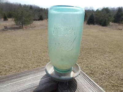 Vintage Ball Mason Jar #7 1/2 Gallon Aqua Blue & Zinc Feeder Or Waterer • $14.99