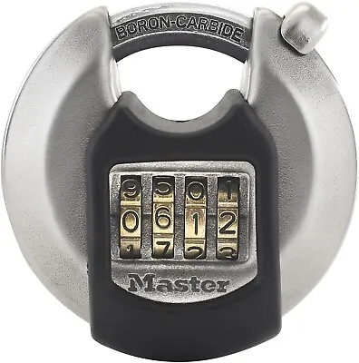 Master Lock Disc Padlock Heavy Duty 4 Digit Code Combination Stainless Steel • £15