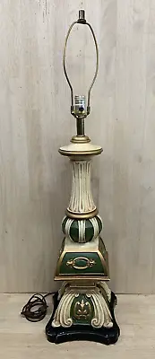 RETRO CHALKWARE LAMP Vintage Table Green Gold Black CONTINENTAL ART CO. 36  • $100