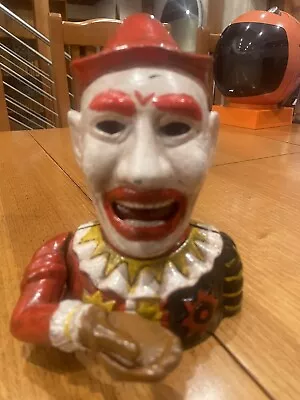 Vintage Cast Iron Clown Humpty Dumpty Money Bank / Box - Working • $300