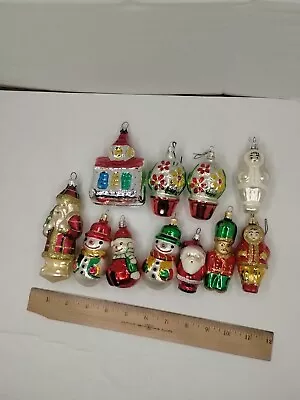 Vintage Lot Of 11 Glass Christmas Ornaments  Mix's Lot Soldier Snowman Flowers • $40
