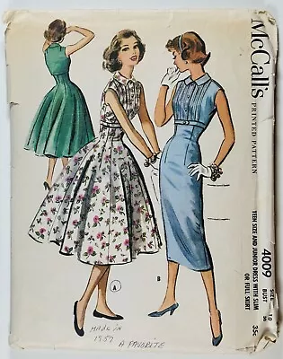 1950’s Vintage Pattern  McCalls 4009 Dress With Slim Or Full Skirt Bust 30” • £10.50