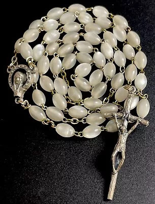 Vintage Catholic White Moon Glow  Bead 5 Decade Rosary Crucifix Italy • $13.99