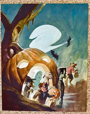 Original Mike Hoffman  The Pumpkin Throng  Halloween Illustration Painting • $599.99