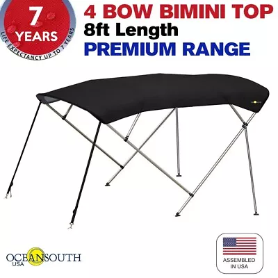 4 Bow Bimini Top PREMIUM RANGE 67  - 72  Width 8ft Long Black With Rear Poles • $159.50