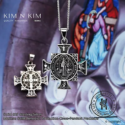 Maltese Saint Benedict Cross Pendant Necklace✔️925 Sterling Silver ✔️Quality • £50.50