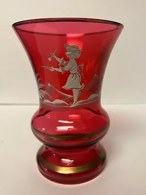 Mary Gregory Style Vintage Girl Scene Cranberry Vase 1970s. • $13