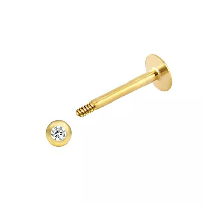 9ct Gold Jewelco London CZ 1.1mm Labret Stud Body Bar Piercing 11mm (8mm Bar) • £74.99