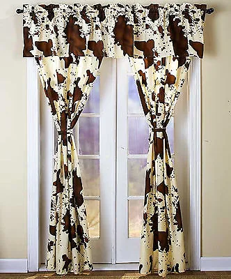 $46.50 • Buy 5-pc Window Curtain Panel Valance Set Rodeo Cowhide Western Cowboy Home Decor