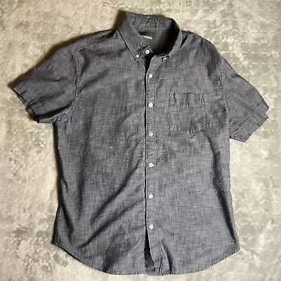 Bonobos Blue Chambray 100% Cotton Men's Button Short Sleeve Shirt Standard Fit L • $16.97