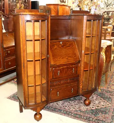 English Antique Oak Tudor Style Side By Side Drop Front Desk /Bookcase • $2400