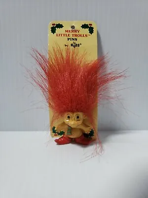 NEW Russ Merry Little Trolls Christmas Holiday Elf Pin Red Hair Lapel Brooch NOS • $4.44
