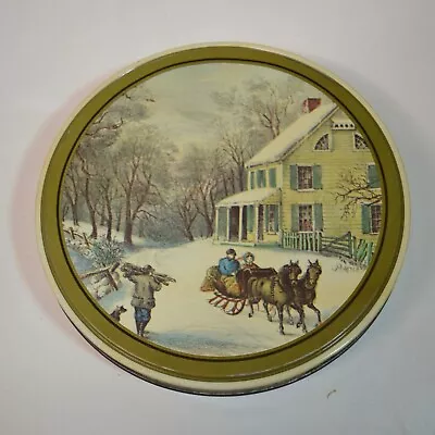 Vintage Christmas Winter Scene Currier  & Ives Tin  American Homestead Winter  • $8.99