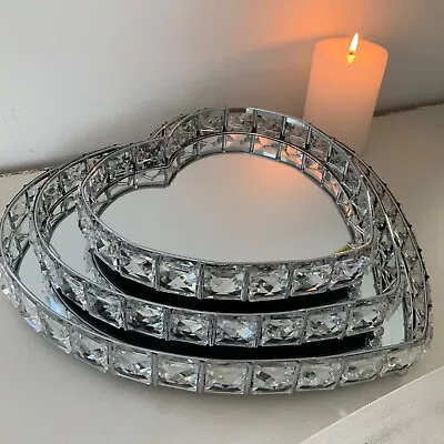 Heart Crystal Edge Mirror Tray Decoration Candle Holder Table Plate Centrepiece • £14.69