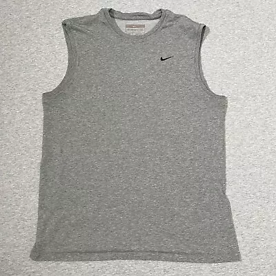 Nike Shirt Mens Small Muscle Tank Gray Gym Stretch 2000's Fit Dry Swoosh Logo • $9