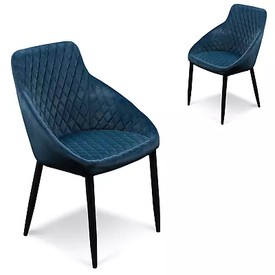 Set Of 2 - Rolf Dining Chair - Navy Blue Velvet In Black Legs • $361