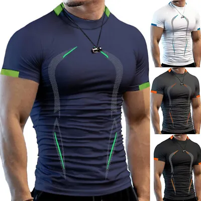 Men Gym Top Short Sleeve Tight-Fitting Tee Compression Sport T Shirt Breathable  • £8.81