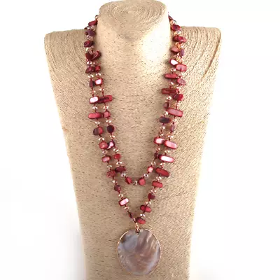 Fashion Boho Jewelry Shell Crystal Bead Knotted Big Shell Pendant Necklace Lady • $24.79