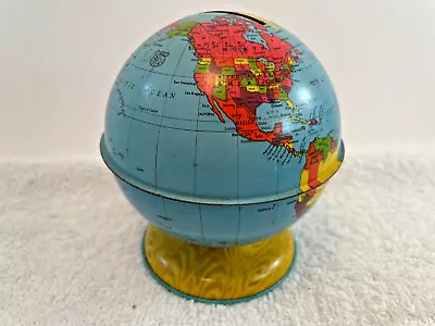 VTG Chein Litho Tin Metal World Map Globe Bank 4 T H • $19.12