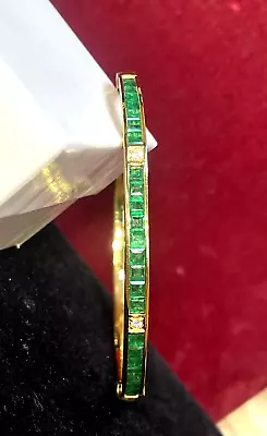 Vintage Estate 14k Gold Natural Columbian Emerald Diamond Bangle Bracelet Italy • $1275