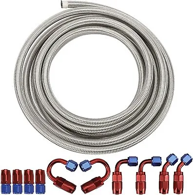 8AN 20FT Stainless Steel Nylon Braided Oil Fuel Line Hose W/ Swivel Fitting Kits • $55.65