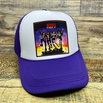 KISS 80s Heavy Metal Mens Trucker Hat Purple Snapback Destroyer Ball Cap • $19.99