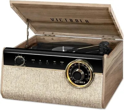 Victrola Austin Bluetooth Turntable Record Player + FM Radio (Farmhouse Walnut) • $79.99
