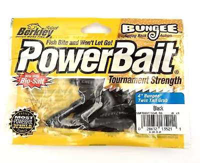 NIP Berkley PowerBait 4  Bungee Twin Tail Grub Black • $12.99