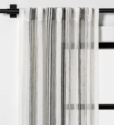 Two Hearth & Hand Magnolia Sheer Curtain Gray Vertical Stripe Panel 54”x 95” New • $49.99