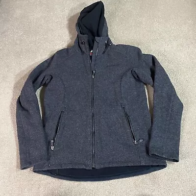 Macpac Jacket Womens 10 Black Full Zip Hooded Walking Outdoors Heavy Wool Blend • £30.92