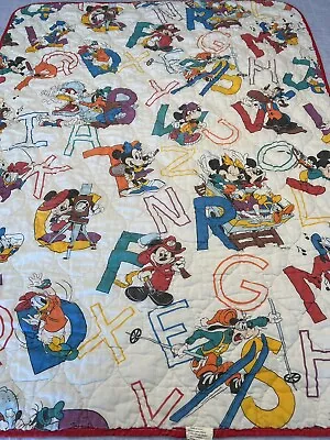 Vintage Walt Disney Co Baby Blanket Mickey Minnie Mouse ABC Quilted Blanket • $48.99