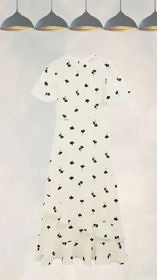 Ex Oasis Women’s Leaf Print Frill Midi Dress In IVY Natural • £11.99