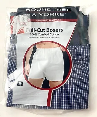 Roundtree & Yorke 2 Pack Full Cut Boxer Boxers Plaid Combed Cotton Underwear 40 • $19.99