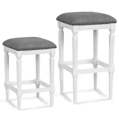 Set Of 2 Vintage Kitchen Square Saddle Stools Footrest Padded Seat Dining Chairs • $118.99