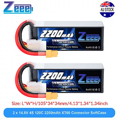 2x Zeee 4S LiPo Battery 2200mAh 120C 14.8V XT60 For RC Drone FPV Quad Helicopter • $85.99