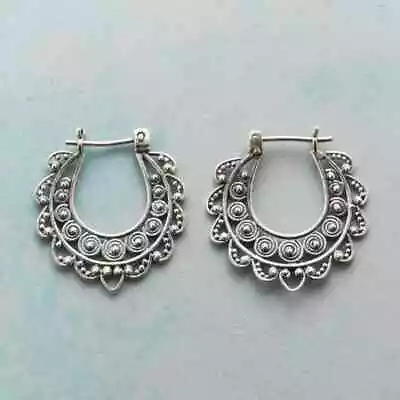 Vintage 925 Silver Hollow Out Hoop Earrings For Women Wedding Party Jewelry • $1.84