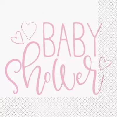 PINK HEARTS Napkins Girl Baby Shower White Party Tableware 16.5cm 73362 • £2.49