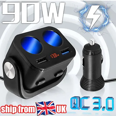 Car Cigarette Lighter Extension Cord Cable Socket Splitter Dual USB Charger 12V • £9.99