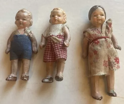 Antique Miniatures Dollhouse Dolls Japan Ceramic Bisque Jointed 2.5” & 3” • $10