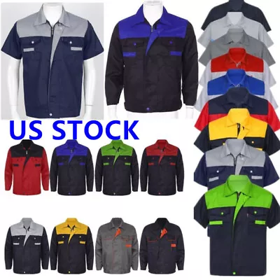 US Men Work Shirt Auto Mechanic Technician Long Sleeve Industrial Uniform $S-4XL • $16.55