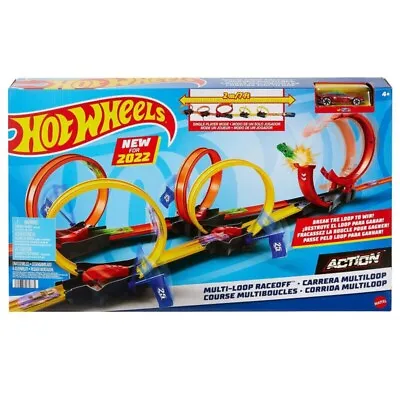 Hot Wheels Multi-Loop Raceoff Race Track Playset Car Toys Kids Adventure Set • £35.95