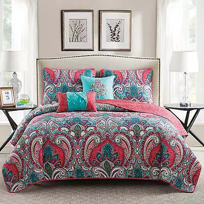 Multicolor Damask Reversible Quilt Set Adult Unisex • $25.93