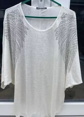 Women’s Loose Cream Top With Beautiful Detail Size XL Soft Material • £4.99