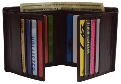 RFID Blocking Genuine Leather Dual Credit Card Case ID Flap Bifold Mens Wallet P • $17.99