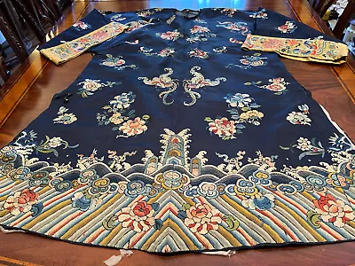 A Rare Chinese Qing Dynasty Embroidered Blue Butterfly Silk Robe 19th C. • $950