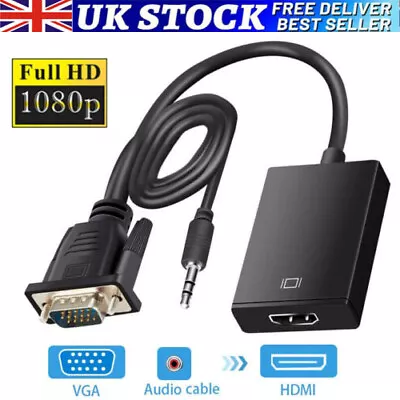 VGA Analog To HDMI Digital Audio Video Converter Adapter Cable For PC Laptop TV • £5.29